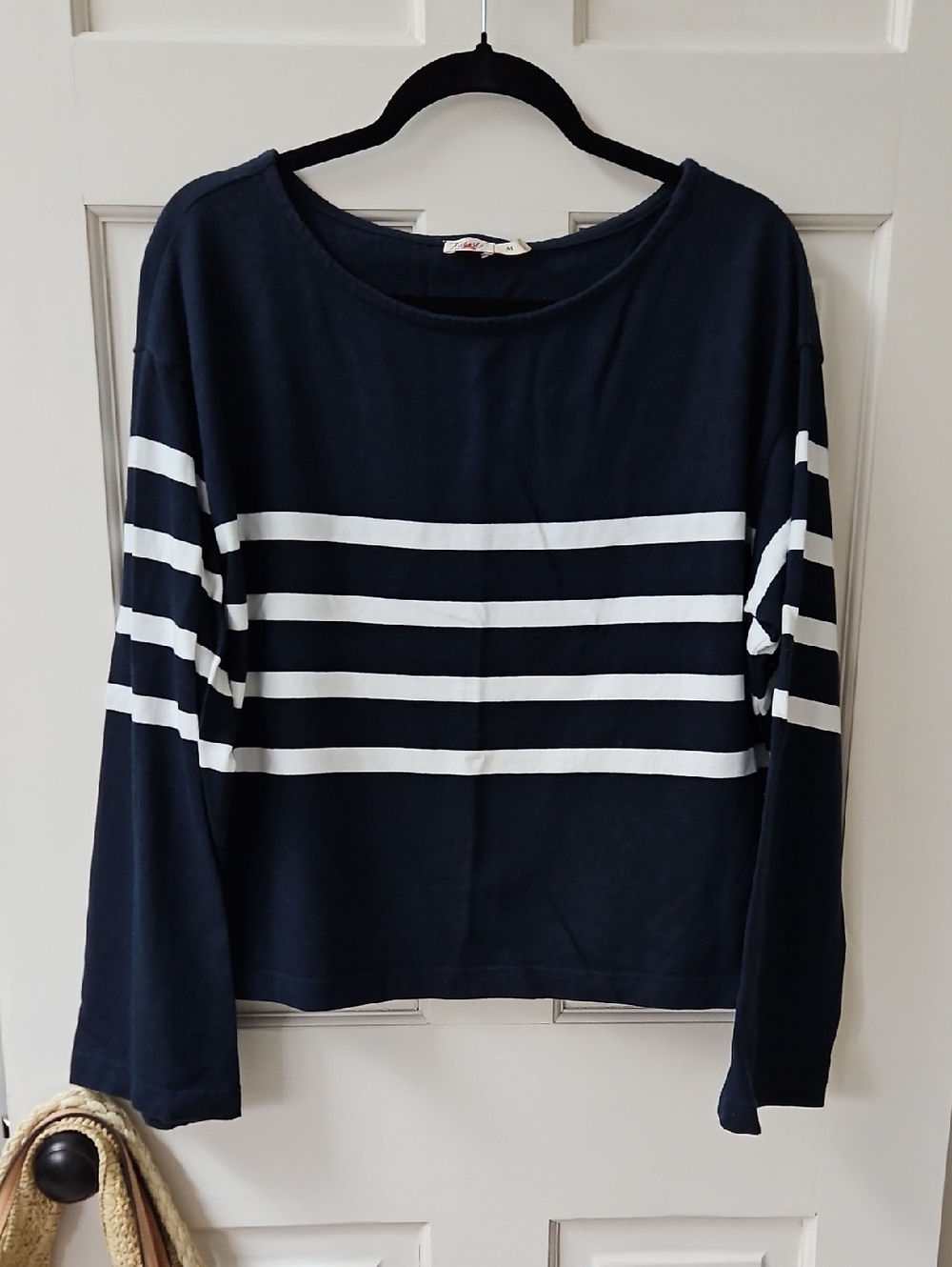 Faherty Navy and White Striped Long Sleeve Boatneck Tee